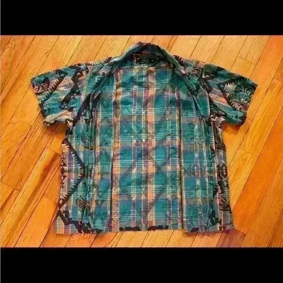 Polo Ralph Lauren Aztec/Hawaiian Plaid Shirt Short Sleeve Button Up Mens Size XL - Picture 5 of 15